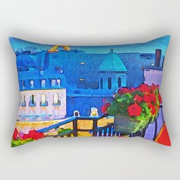 Paris balcony, Eiffel Tower night sky with twinkling stars watercolor romantic floral portrait painting Rectangular Pillow