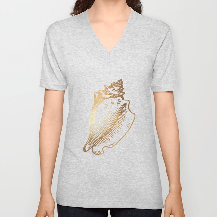 Gold Conch Shell V Neck T Shirt