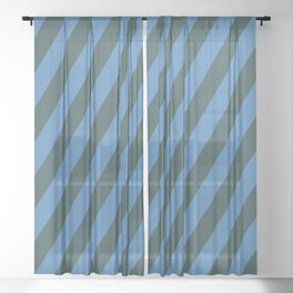 [ Thumbnail: Dark Slate Gray and Blue Colored Striped/Lined Pattern Sheer Curtain ]
