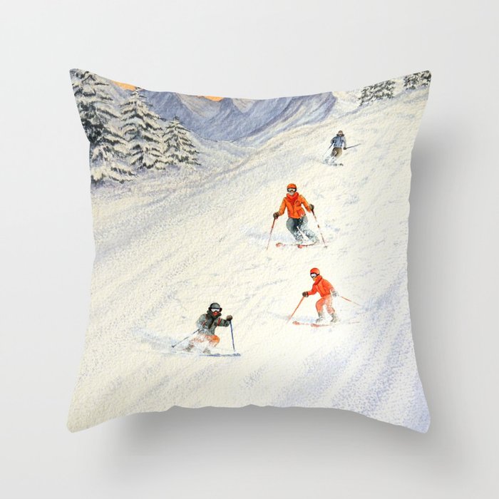 Skiing Family On The Slopes Throw Pillow
