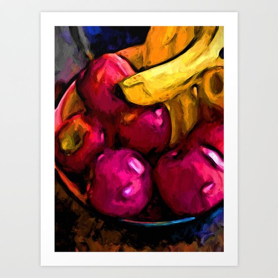 Still Life with Pink Apples and Yellow Bananas Art Print