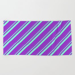 [ Thumbnail: Aquamarine & Dark Orchid Colored Striped/Lined Pattern Beach Towel ]