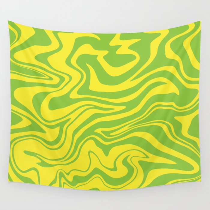 Bright Liquid Swirl, Green Lime and Yellow Wall Tapestry