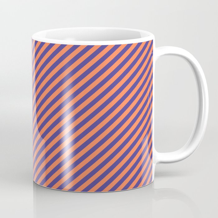 Coral & Dark Slate Blue Colored Striped/Lined Pattern Coffee Mug