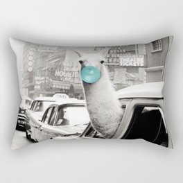 Mint Green Bubble Gum Llama taking a New York Taxi black and white photograph Rectangular Pillow