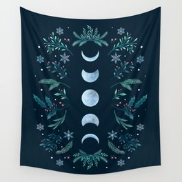 Moonlight Garden - Teal Snow Wall Tapestry