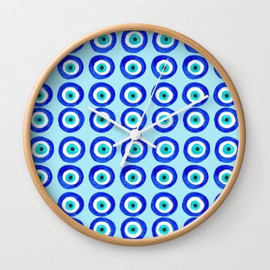 Evil Eye Talisman - on turquoise Wall Clock