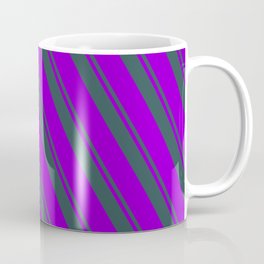 [ Thumbnail: Dark Slate Gray & Dark Violet Colored Striped Pattern Coffee Mug ]