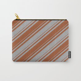 [ Thumbnail: Dark Gray and Sienna Colored Striped/Lined Pattern Carry-All Pouch ]