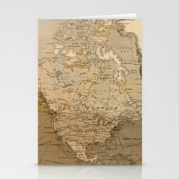 Vintage North America Map Stationery Cards