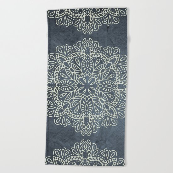 Mandala Vintage Ivory Blue Beach Towel