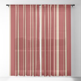 [ Thumbnail: Tan and Dark Red Colored Lines/Stripes Pattern Sheer Curtain ]