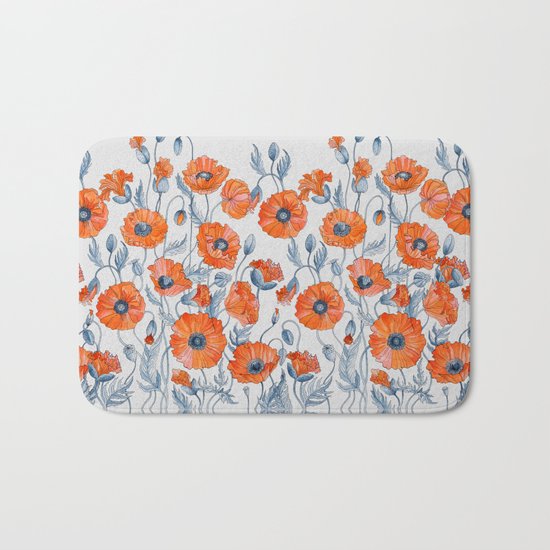 Poppies botanical art Bath Mat