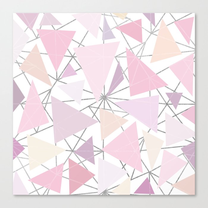 Geometrical silver pink coral lavender triangles shapes Canvas Print