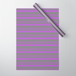 [ Thumbnail: Orchid and Grey Colored Lined Pattern Wrapping Paper ]