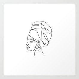 African woman in a line art style with abstract shapes. Isolated on white. Art Print