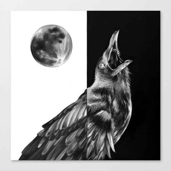 Crow and Full Moon Canvas Print