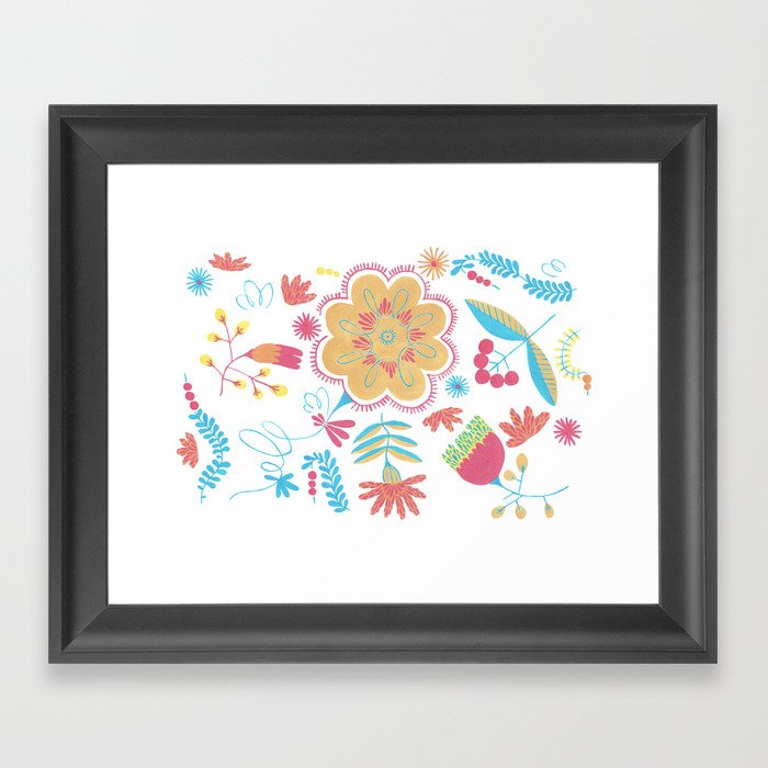 Ethnic Floral Gouache Flower Pattern Herbal Framed Art Print