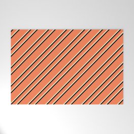 [ Thumbnail: Coral, Beige & Black Colored Lines Pattern Welcome Mat ]