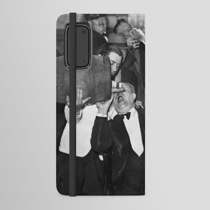 Roaring twenties speakeasy secret bar prohibition drinking like it was normal every day; men drinking mugs and steins of beer black and white funny photograph - photography - photographs Android Wallet Case