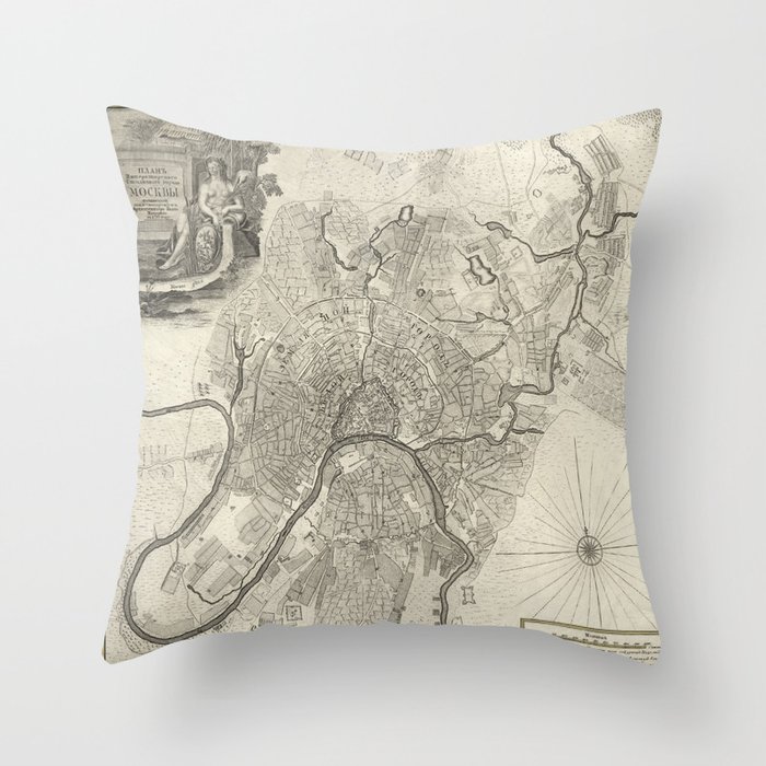 Moscow - 1745 vintage pictorial map Throw Pillow