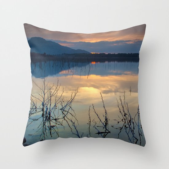 Clouds on the pink water Throw Pillow
