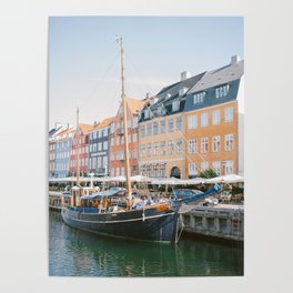 Sailboat and pastel houses in Nyhavn, Copenhagen, Denmark | Travel art Photography | Fine art print Poster