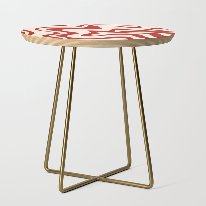 Retro Liquid Swirl Abstract Pattern in Red and Almond Cream Side Table