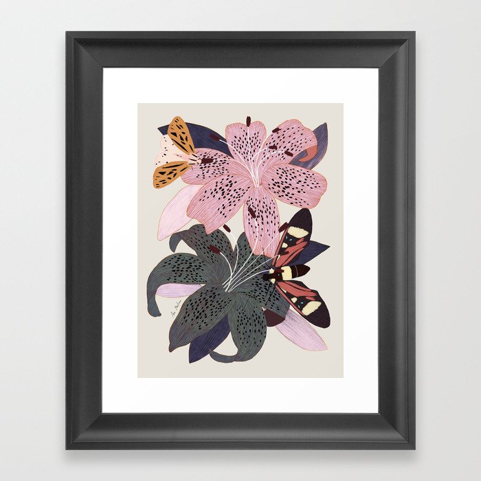 Lilies and butterflies insects Framed Art Print