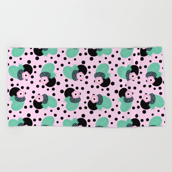 Fruity floral with dots Beach Towel