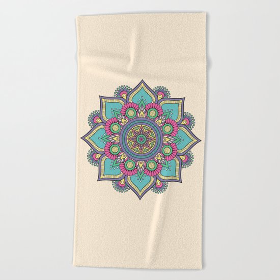 Colorful Abstract Floral Mandala Beach Towel