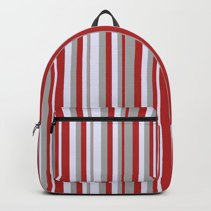 Red, Dark Grey & Lavender Colored Lines Pattern Backpack