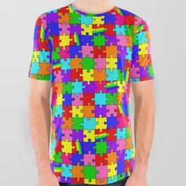 Autism Acceptance and Awareness Spectrum Rainbow Puzzle Pieces All Over Graphic Tee