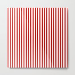 Red & White Maritime Vertical Small Stripes - Mix & Match with Simplicity of Life Metal Print