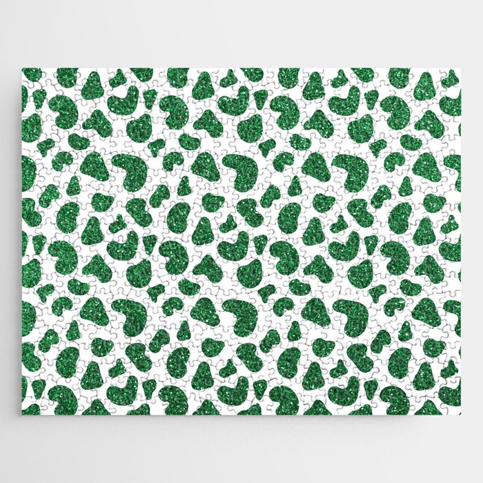 Elegant Emerald Green Glitter Gradient Cheetah Print  Jigsaw Puzzle