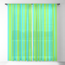 [ Thumbnail: Cyan and Green Colored Lined Pattern Sheer Curtain ]
