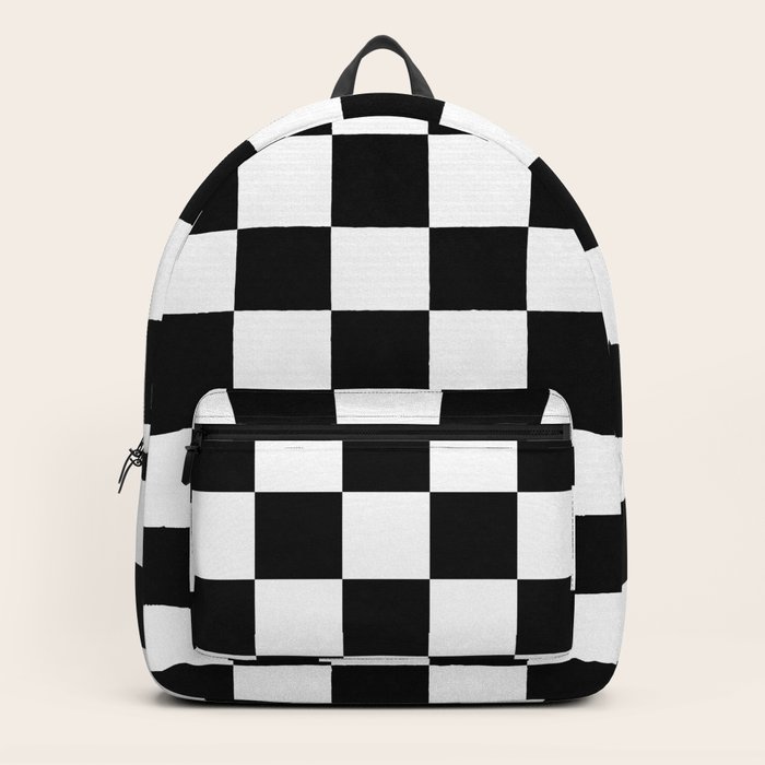 black and grey checkered backpack