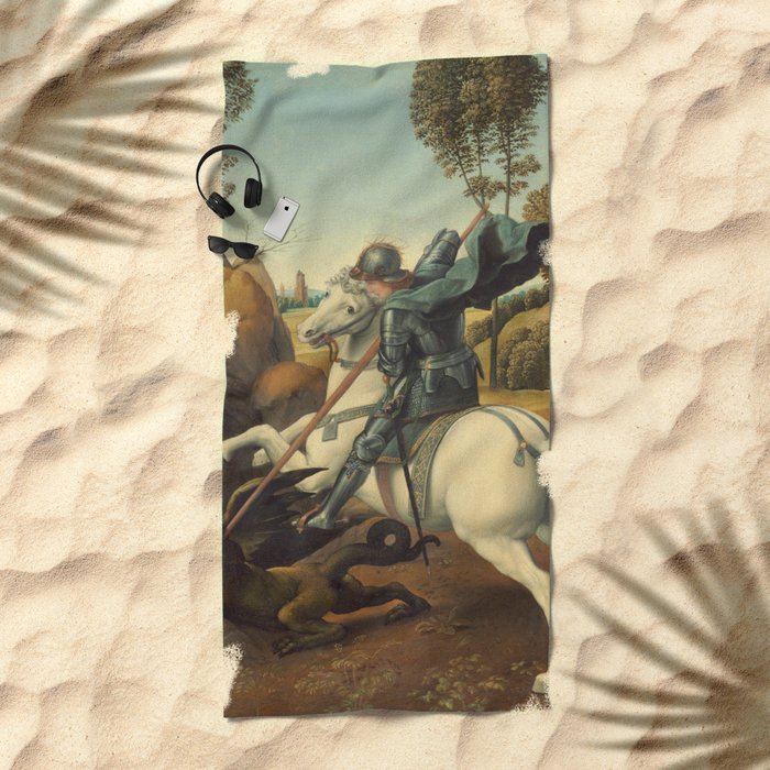 Saint George And The Dragon Oil Painting By Raphael Beach Towel By