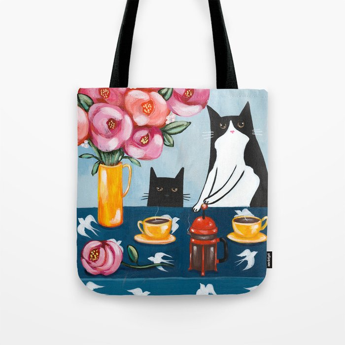 Cats and French Press Coffee Tote Bag
