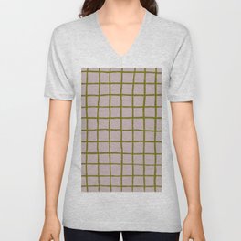 Chequered Grid - neutral tan and olive green V Neck T Shirt