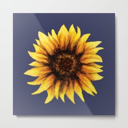 Sunflower | Navy Edit Metal Print | Flower, Yellow, Pattern, Navy, Painting, Sun, Sunflower, Ink, Acrylic, Boho 