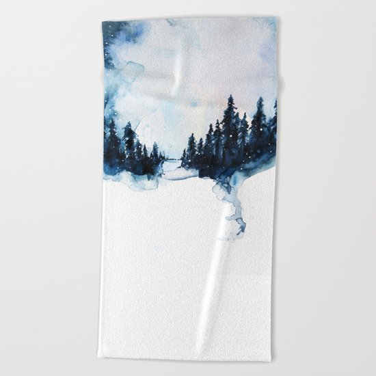 Winter Watercolor Beach Towel