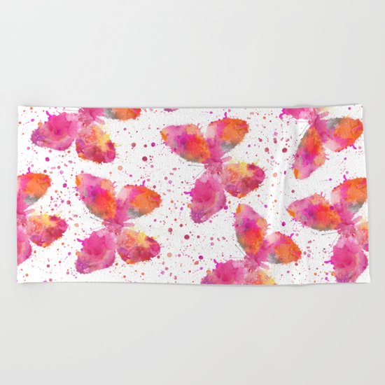 Artsy Butterfly colorful watercolor art Beach Towel