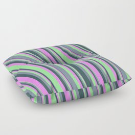 [ Thumbnail: Violet, Light Green, Light Slate Gray, and Dark Slate Gray Colored Lined Pattern Floor Pillow ]
