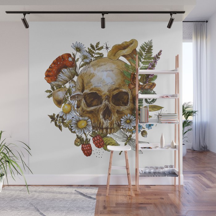 Vintage Floral Skull  Wall Mural