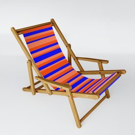 [ Thumbnail: Blue, Coral & Red Colored Striped Pattern Sling Chair ]