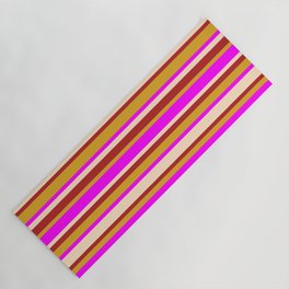 [ Thumbnail: Fuchsia, Bisque, Red, and Goldenrod Colored Lined Pattern Yoga Mat ]