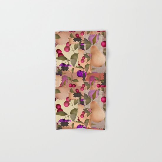 Old scraps of fabric with fruit . Hand & Bath Towel