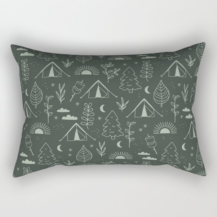 Happy Camper sweet mountain holidays camping trip adventures for wild kids mint on pine green Rectangular Pillow