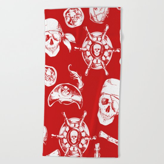 Red Pirate Pattern Beach Towel